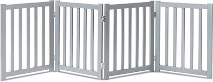 LZRS Solid Hardwood Freestanding Pet Gate,Wooden Dog Gates for Doorways,Nature Wood Dog Gates for the House,Dog Gate for Stairs,Freestanding Indoor Gate Safety Fence,Grey,24" Height-4 Panels