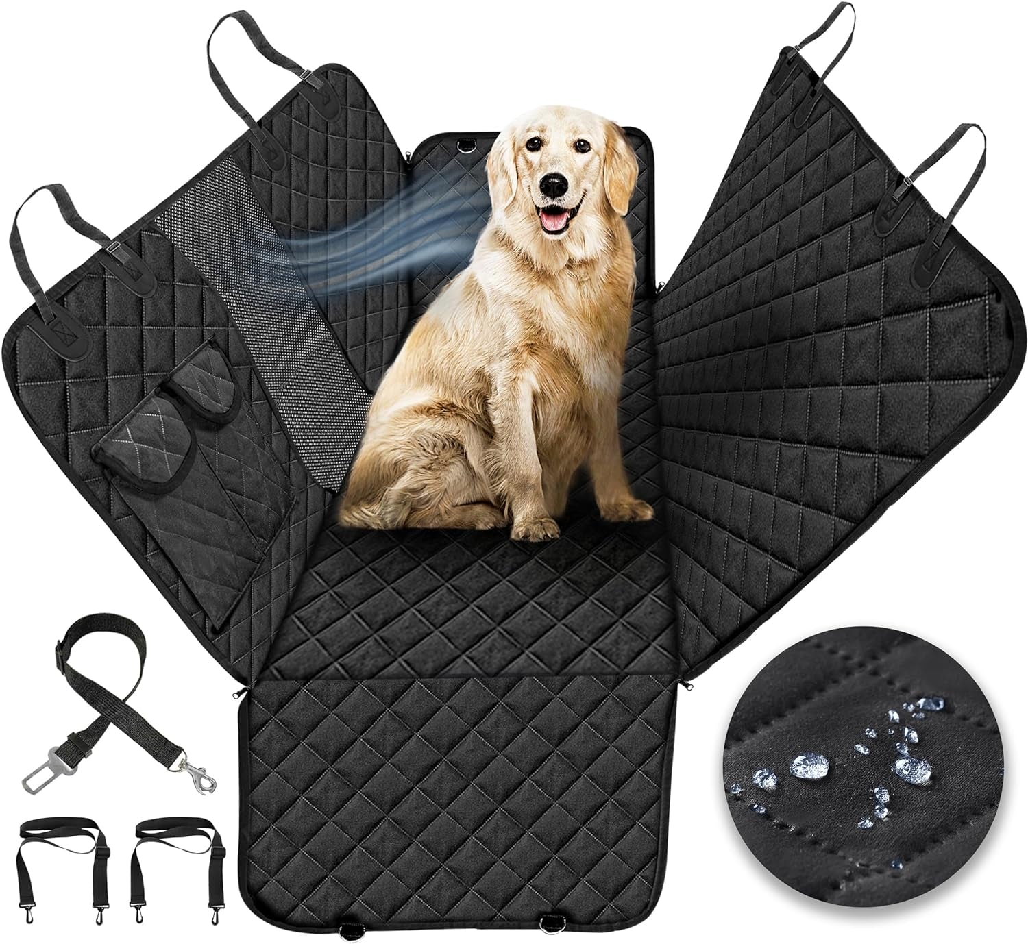 Utopia Home Dog Car Seat Cover, Waterproof Hammock 600D Heavy Duty Non Slip Scratch Proof Durable Back Seat Pet Cover for Cars, Trucks and Suvs (54 W X 58 L Inches, Black)