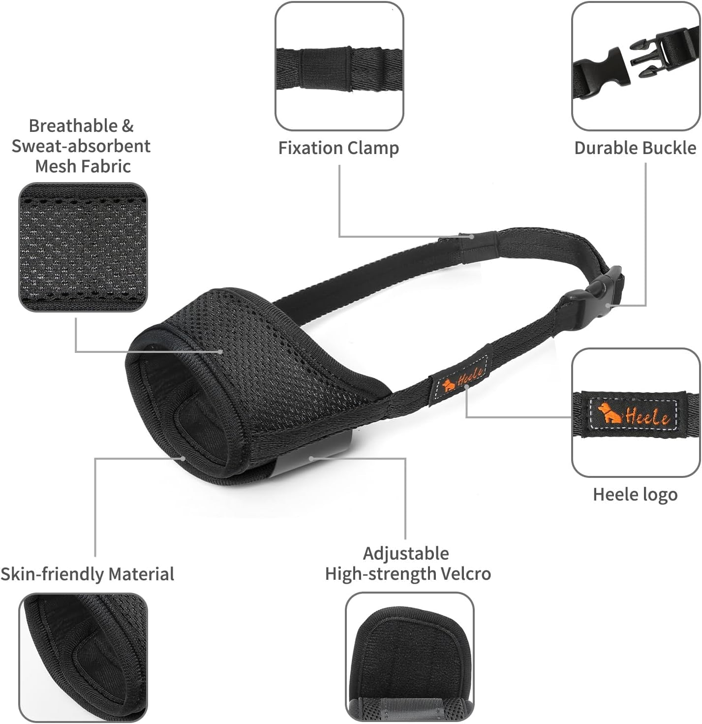 HEELE Dog Muzzle Nylon Soft Muzzle Anti-Biting Barking Secure,Mesh Breathable Pets Muzzle for Small Medium Large Dogs 4 Colors 4 Sizes (L, Blue)