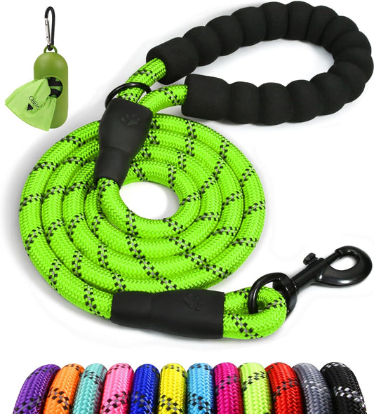 Taglory Rope Dog Leash 5 FT with Comfortable Padded Handle, Highly Reflective Threads Dog Leash for Small Dogs, 3/8 Inch, Green