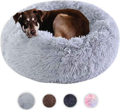 Dog Bed Calming Dog Beds for Small Medium Large Dogs - round Donut Washable Dog Bed, Anti-Slip Faux Fur Fluffy Donut Cuddler Anxiety Cat Bed(35")