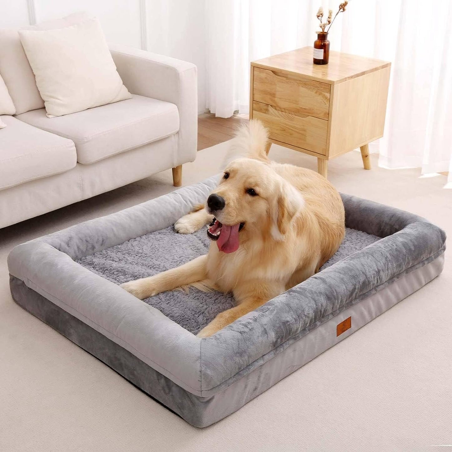 XL Dog Bed, Orthopedic Gel Cooling Memory Foam Dog Bed, Washable Dog Bed with Removable Cover, Waterproof Non-Slip Bottom Big Dog Couch Bed