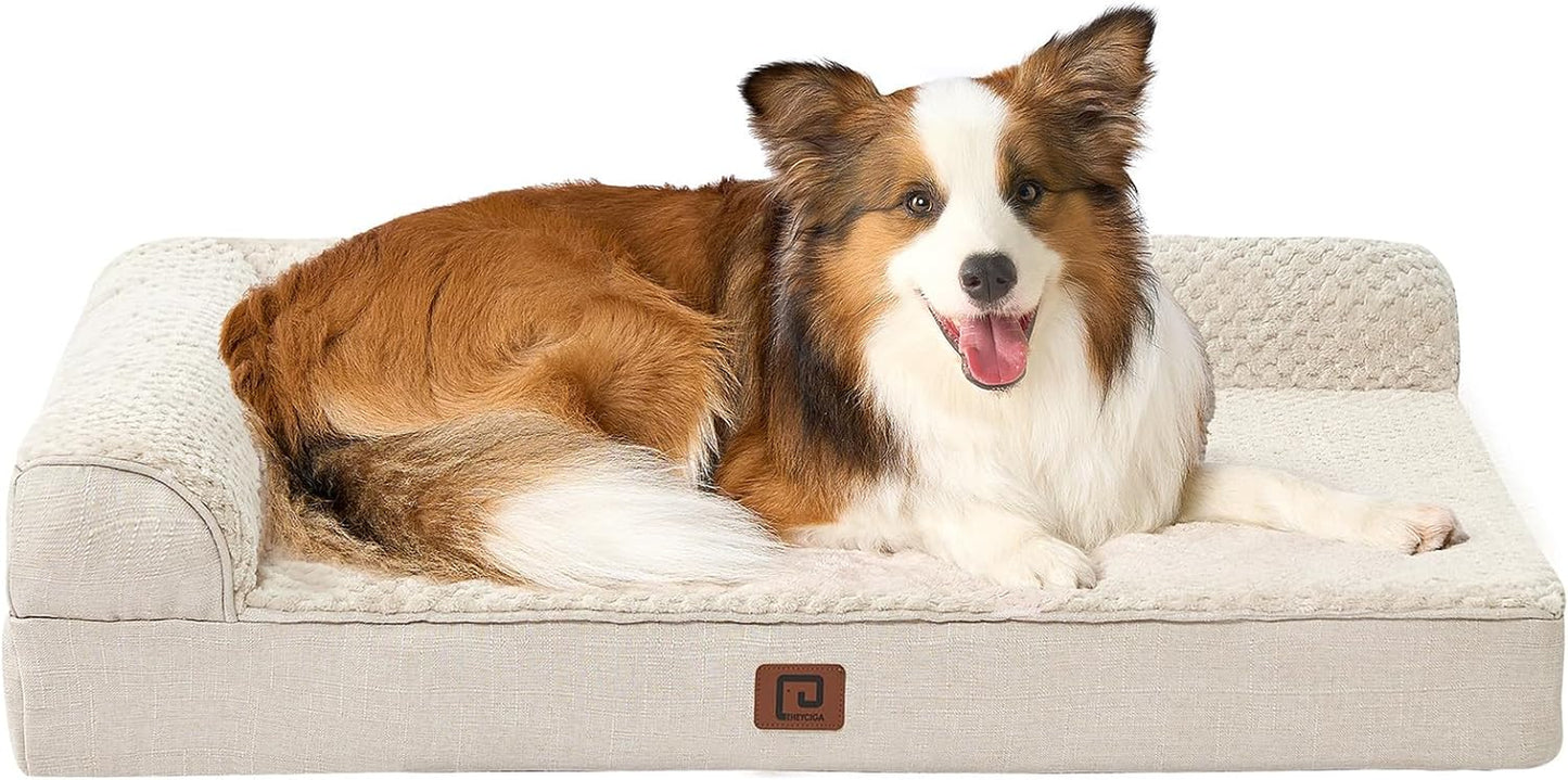 EHEYCIGA Memory Foam Orthopedic Dog Beds Large Sized Dog, Washable Dog Bed with Waterproof Lining Removable Cover, Big Dog Bed Sofa with Nonskid Bottom Pet Couch Bed, 41X27 Inches, Beige