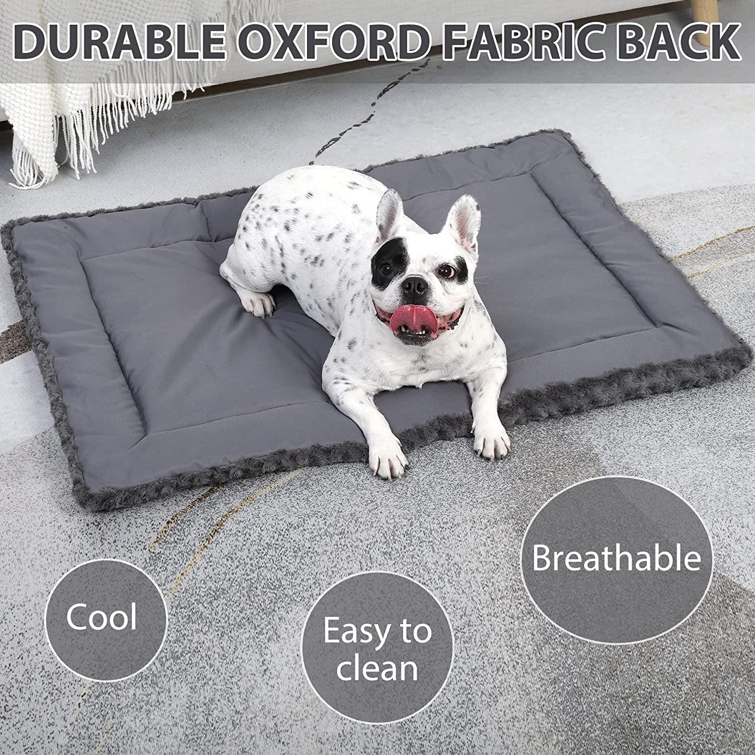 Washable Dog Bed Mat Reversible Dog Crate Pad Soft Fluffy Pet Kennel Beds Dog Sleeping Mattress for Large Jumbo Medium Small Dogs, 23 X 17 Inch, Gray