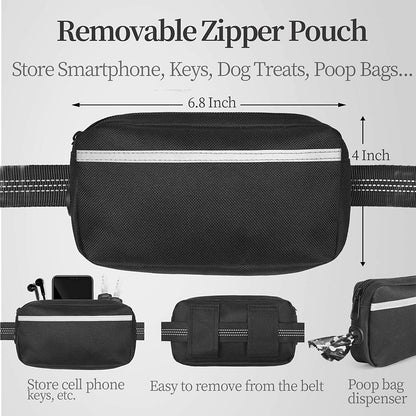 Iyoshop Hands Free Dog Leash with Zipper Pouch, Dual Padded Handles and Durable Bungee for Walking, Jogging and Running Your Dog (Large, 25-120 Lbs, True Navy)