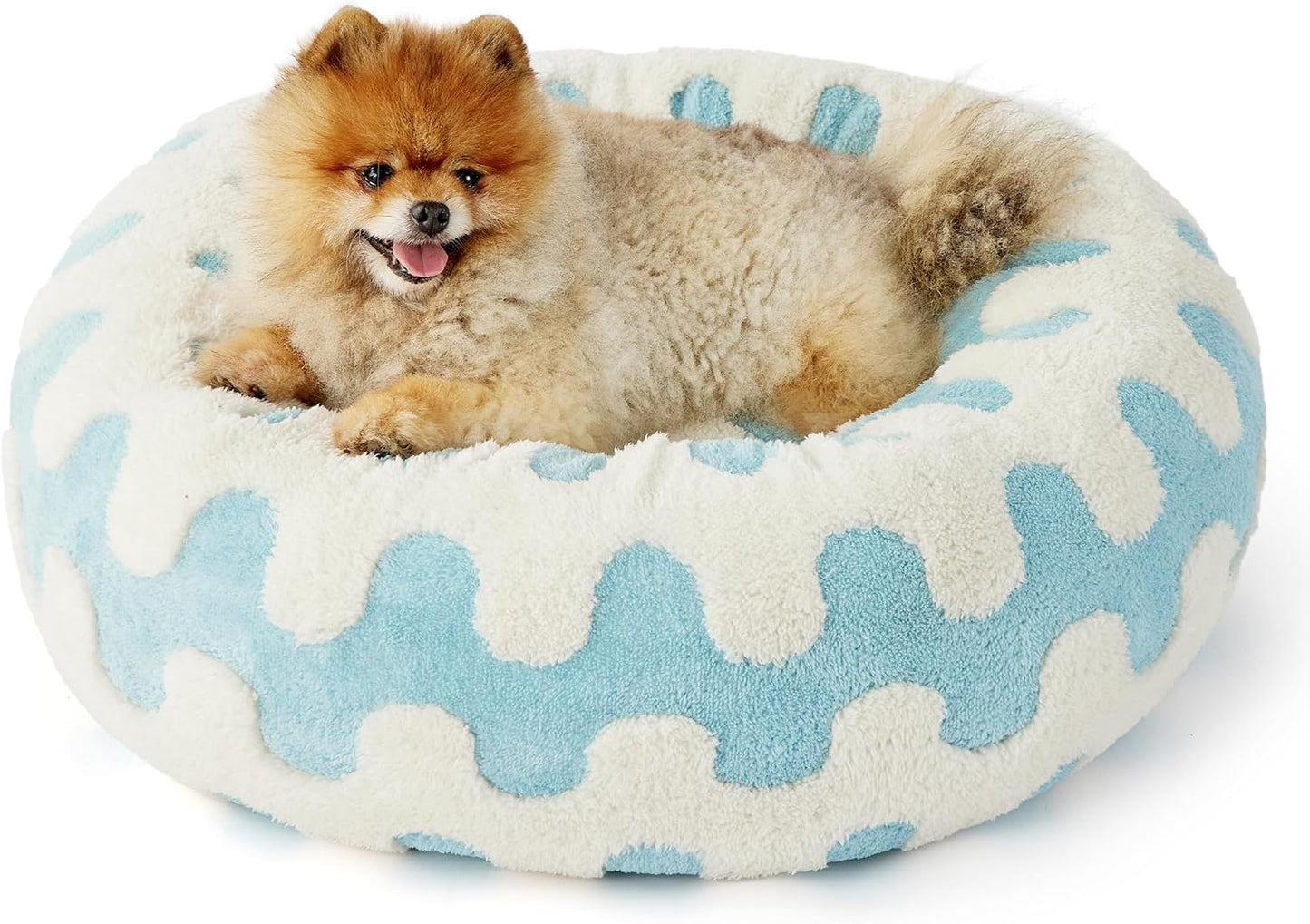 Lesure Donut Small Dog Bed - round Cat Beds for Indoor Cats Anti-Anxiety Calming Pet Beds, Washable Cute Modern Beds with Teddy Sherpa Plush & anti Slip Bottom Light Blue