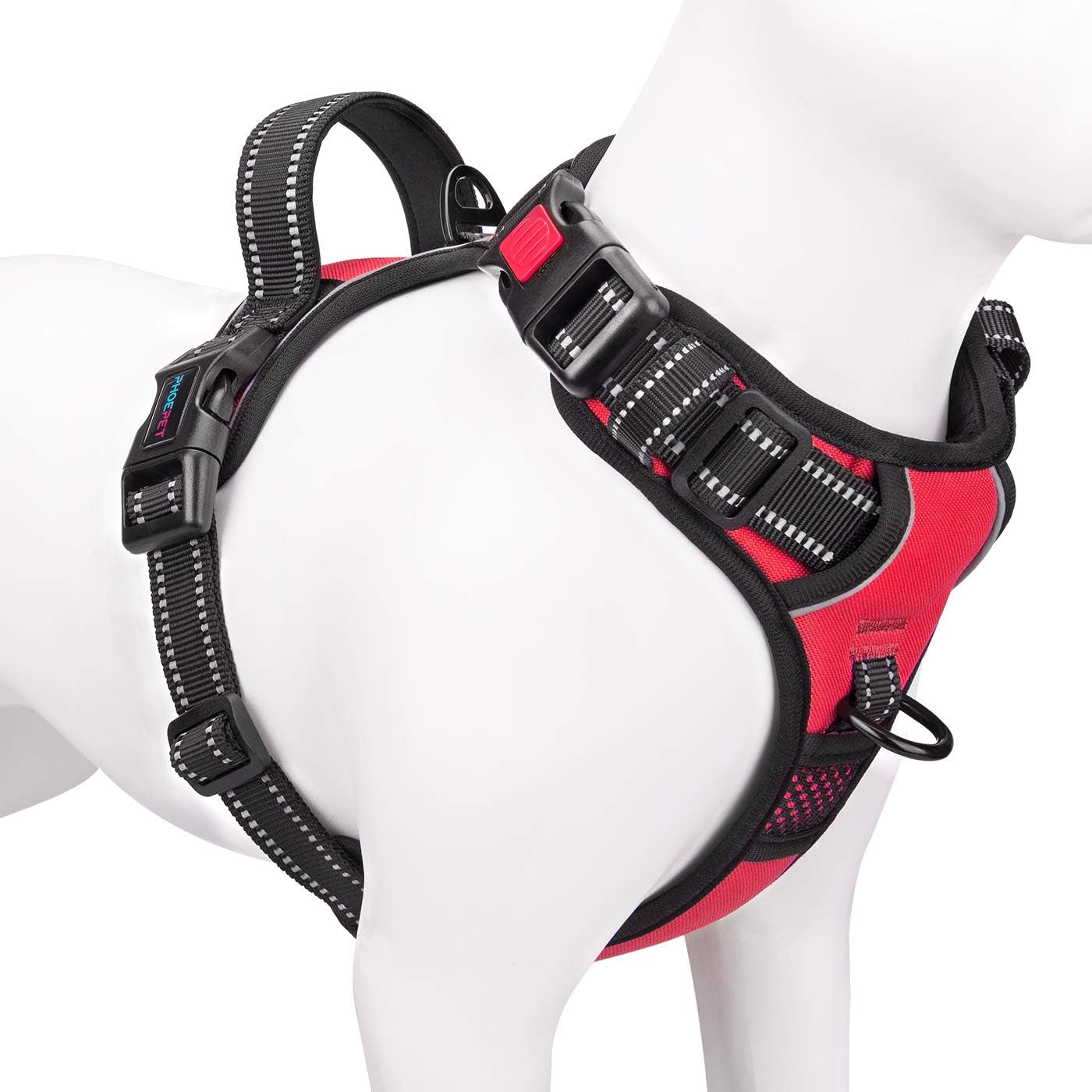 PHOEPET No Pull Dog Harnesses for Small Dogs Reflective Adjustable Front Clip Vest with Handle 2 Metal Rings 3 Buckles [Easy to Put on & Take Off](Xs, Red)