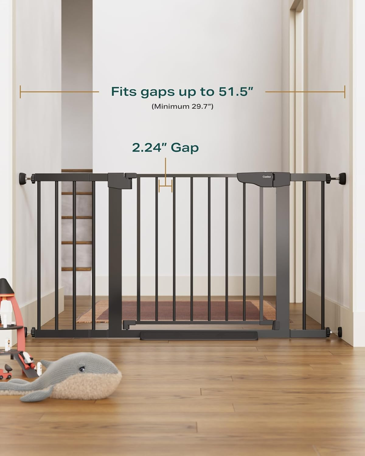 Cumbor 29.7"-51.5" Baby Gate Extra Wide, Safety Dog Gate for Stairs Easy Walk Thru Auto Close Pet Gates for the House, Doorways, Child Gate Includes 4 Wall Cups, Black-Mom'S Choice Awards Winner