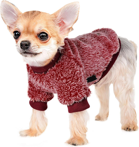 Dog Sweaters for Small Dogs, Chihuahua Fleece Clothes, XS Dog Clothes Winter Warm Puppy Sweaters Boys Girls Tiny Dog Outfits for Teacup Yorkie, Pet Cat Clothing (Rose, X-Small)