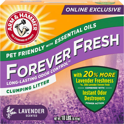 Arm & Hammer Forever Fresh Clumping Cat Litter Lavender, Multicat 18Lb with 20% More Lavender Freshness, Pet Friendly with Essential Oils