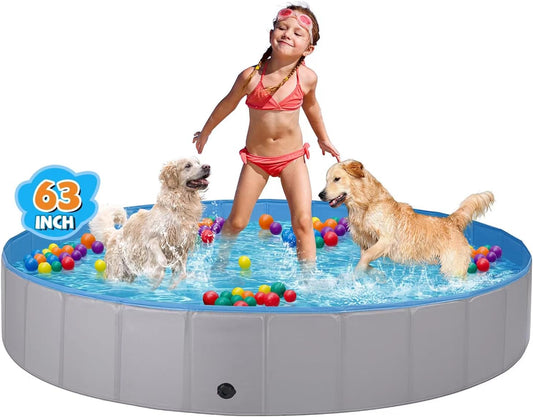 Jecoo Dog Pool for Large Dogs Kiddie Pool Hard Plastic Foldable Dog Bathing Tub Portable outside Kids Swimming Pool for Pets and Dogs