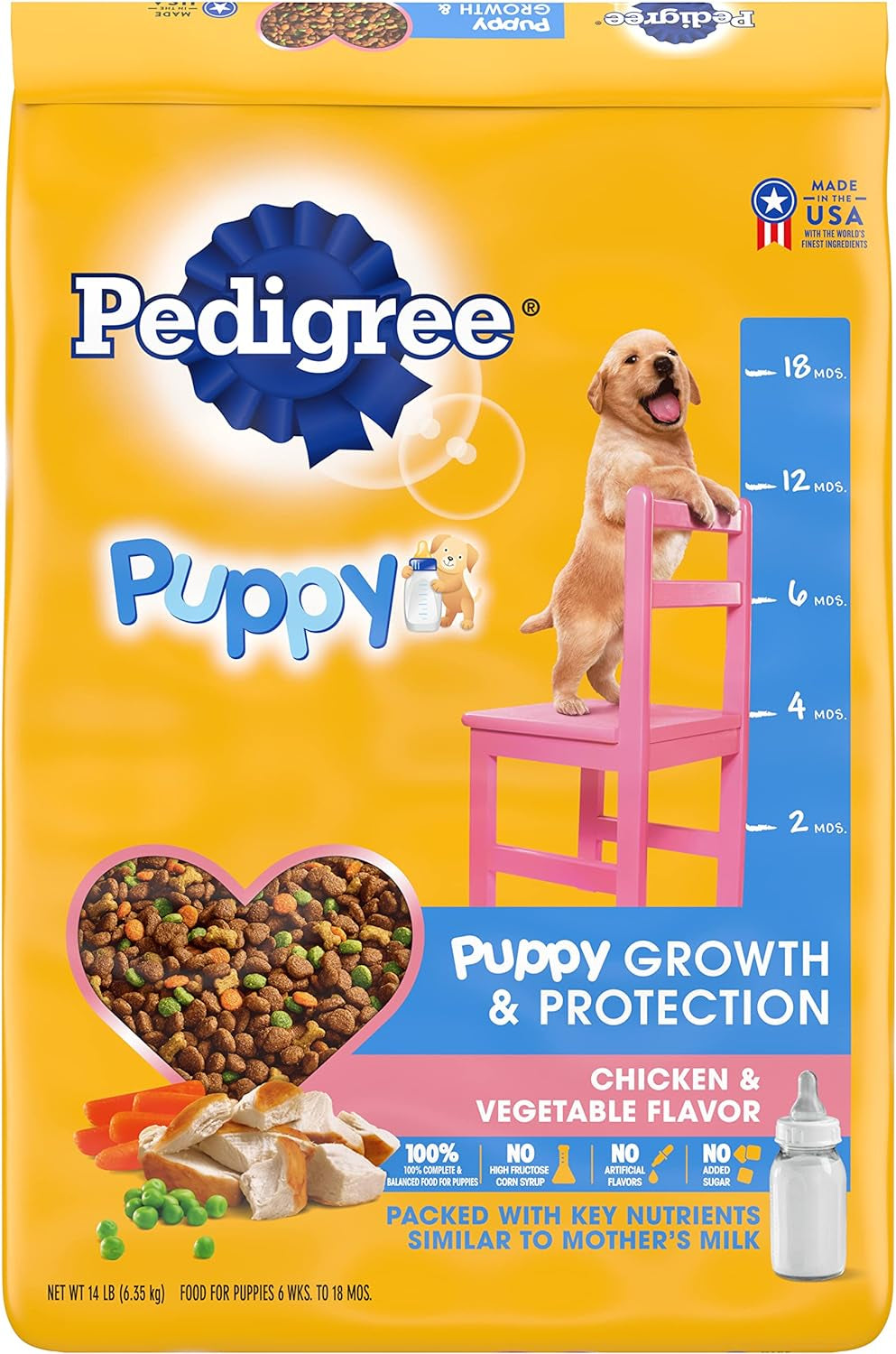 Pedigree Puppy Growth & Protection Dry Dog Food Chicken & Vegetable Flavor, 14 Lb. Bag