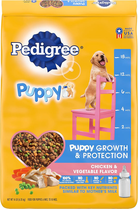 Pedigree Puppy Growth & Protection Dry Dog Food Chicken & Vegetable Flavor, 14 Lb. Bag