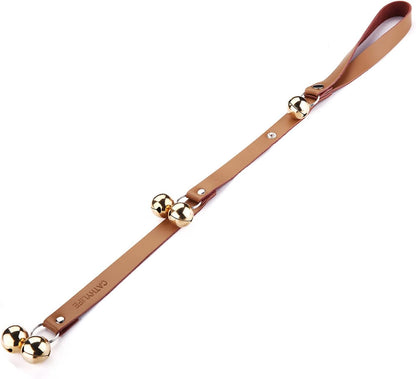 Leather Dog Doorbells for Door Knob/Potty Training/Go Outside, Length Adjustment Copper Dog Bell, Housetraining Hanging Bell, Brown Leather Silver Bells.