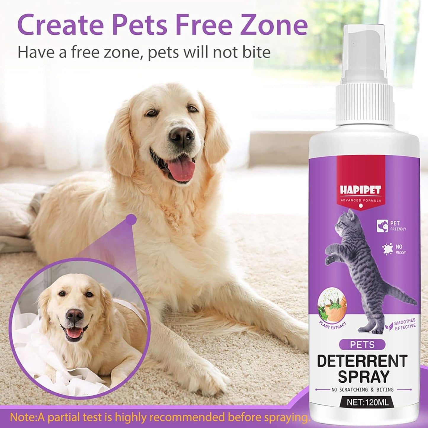 Cat Deterrent Spray, 120ML Cat Repellent Spray, Natural Cat Deterrent Indoor & Outdoor for Pet Behavior Training, Prevent Cats Scratching Furniture & Plants, Suitable for Cats & Dogs