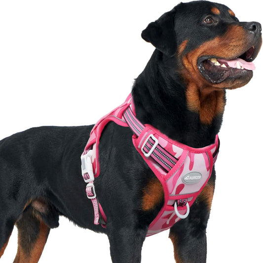 Auroth Tactical Dog Harness for Small Medium Large Dogs No Pull Adjustable Reflective K9 Working Training Easy Control Pet Vest Military Service Harnesses, Pink Camo