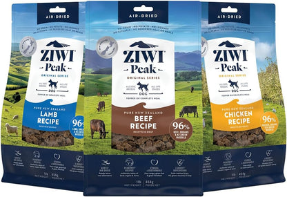 Bundle of ZIWI Peak Air-Dried Dog Food – All Natural, High Protein, Grain Free and Limited Ingredient with Superfoods (Beef, 1.0 Lb + Lamb, 1.0 Lb + Chicken, 1.0 Lb)