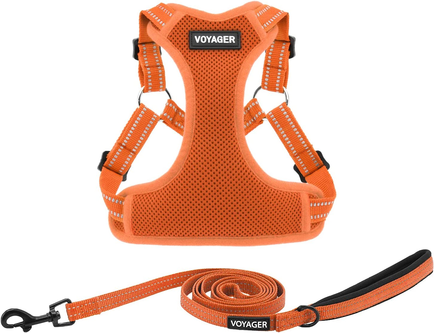 Best Pet Supplies Voyager Adjustable Dog Harness Leash Set with Reflective Stripes for Walking Heavy-Duty Full Body No Pull Vest with Leash D-Ring, Breathable All-Weather - Harness (Orange), S