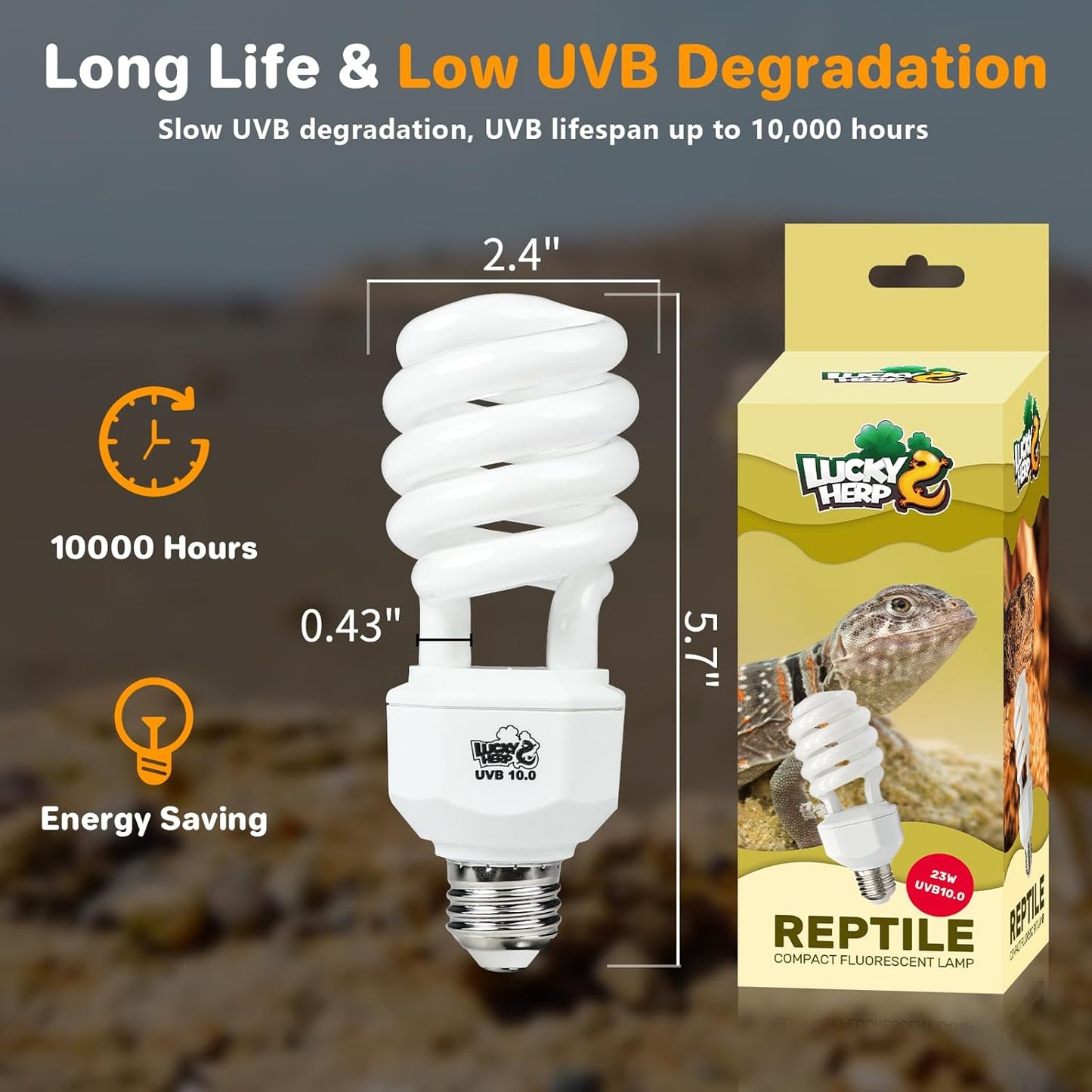 LUCKY HERP UVA UVB Reptile Light 10.0, Desert UVB 150 Compact Fluorescent Lamp, UVB Light for Reptiles 23W, UVA UVB Reptile Light Bulb, UVB Bulb for Reptiles Bearded Dragons Lizards Tortoises Snakes