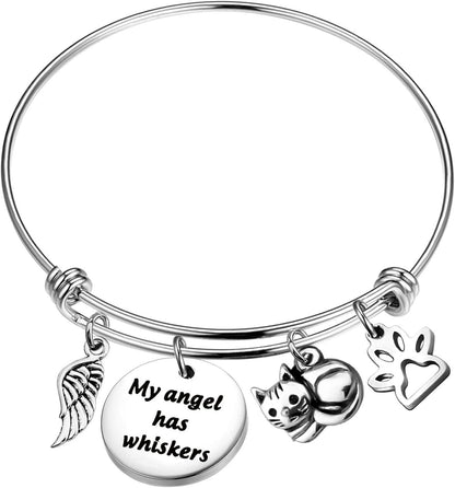 Pet Memorial Keychain My Angel Has Whiskers Pet Loss Jewelry Sympathy Loss of Cat Gift for Cat Lover Family Friend