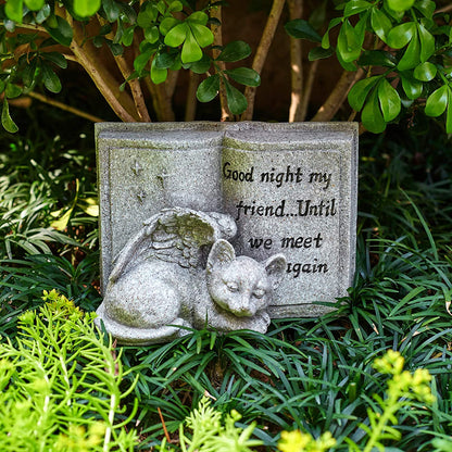 Cat Angel Memorial Stones, Sleeping Cat Grave Stone Markers Forever in Our Hearts. Cat Angel Figurine Outdoor Best for Deceased Pet Cat Polyresin, Stone Finish