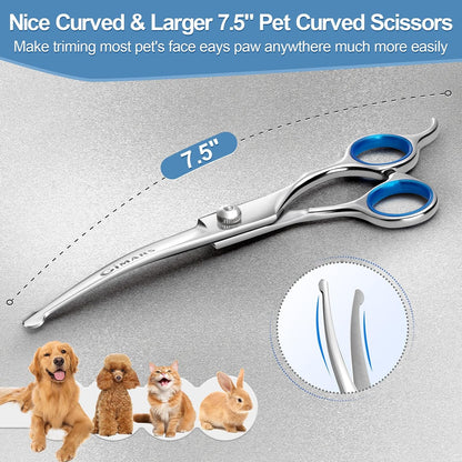 Gimars Titanium Coated Professional 6 in 1 4CR Stainless Steel Dog Grooming Scissors with Safety round Tip, Heavy Duty Pet Grooming Scissor for Dogs, Cats and Other Animals