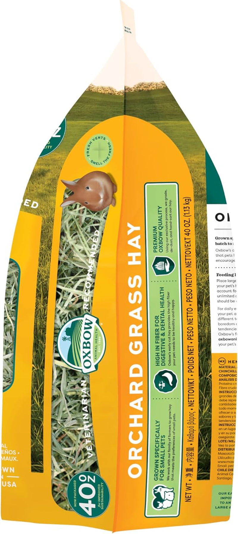 Oxbow Animal Health Orchard Grass Hay - All Natural Grass Hay for Chinchillas, Rabbits, Guinea Pigs, Hamsters, Gerbils & Other Small Pets - Grown in the USA- Fiber Rich- 40 oz.