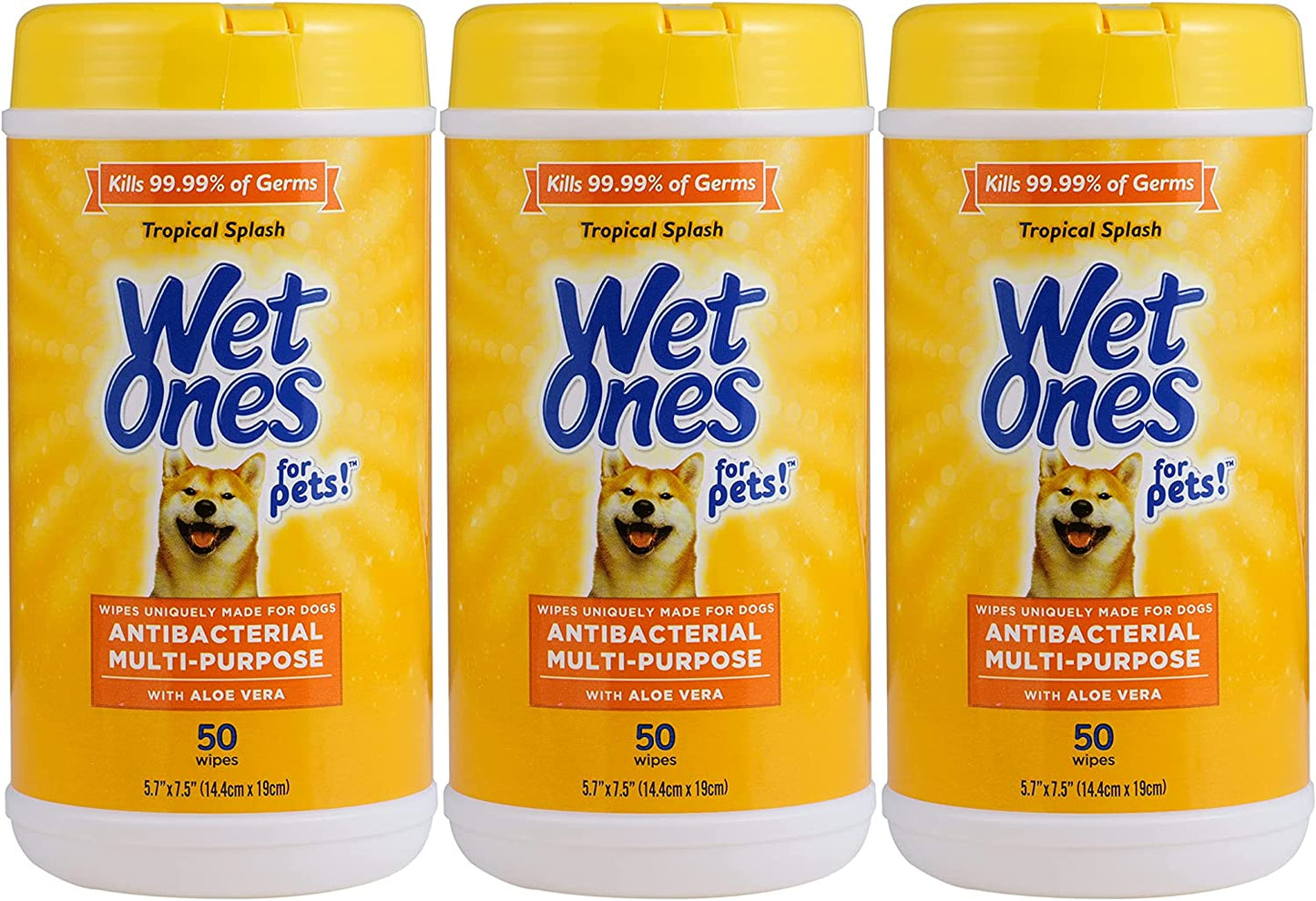 Wet Ones for Pets Multi-Purpose Dog Wipes with Aloe Vera, 50 Count - 3 Pack | Dog Wipes for All Dogs in Tropical Splash, Wipes for Paws & All Purpose | 150 Count Total