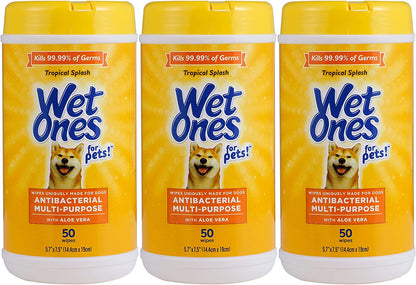 Wet Ones for Pets Multi-Purpose Dog Wipes with Aloe Vera, 50 Count - 3 Pack | Dog Wipes for All Dogs in Tropical Splash, Wipes for Paws & All Purpose | 150 Count Total