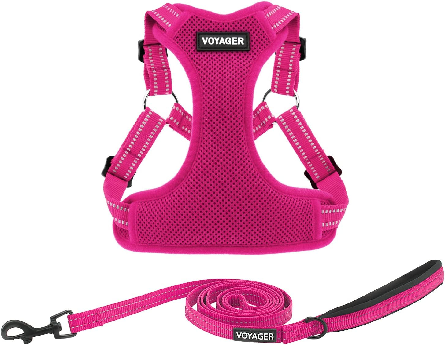 Best Pet Supplies Voyager Adjustable Dog Harness Leash Set with Reflective Stripes for Walking Heavy-Duty Full Body No Pull Vest with Leash D-Ring, Breathable All-Weather - Harness (Fuchsia), XS