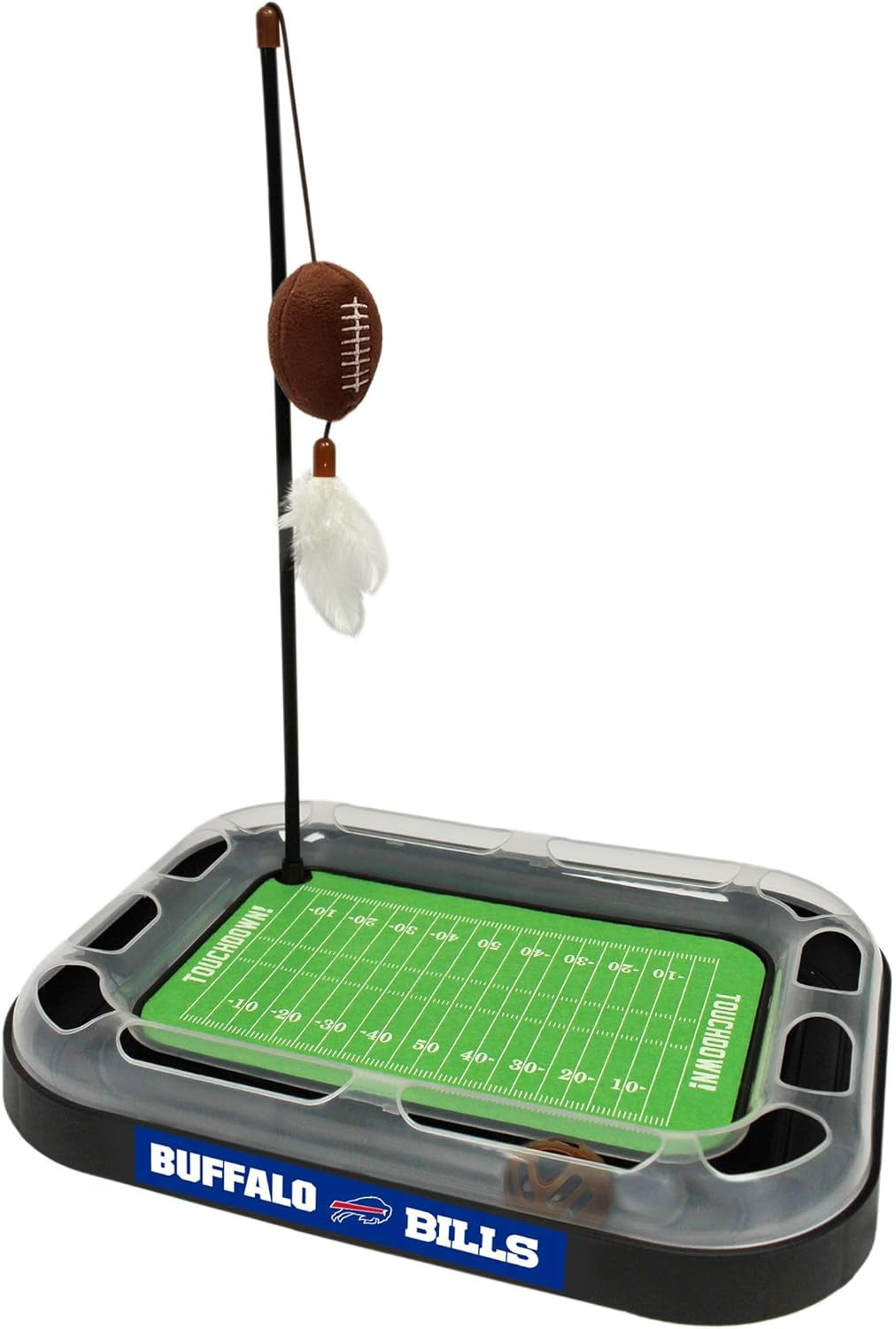 Cat Feather Toy NFL DALLAS COWBOYS FOOTBALL FIELD CAT SCRATCHER TOY with CATNIP Filled Plush FOOTBALL Toy & Feather Cat Toy hanging, with Jingle Bell INTERACTIVE BALL Cat Chasing 5-in-1 KITTY Toy