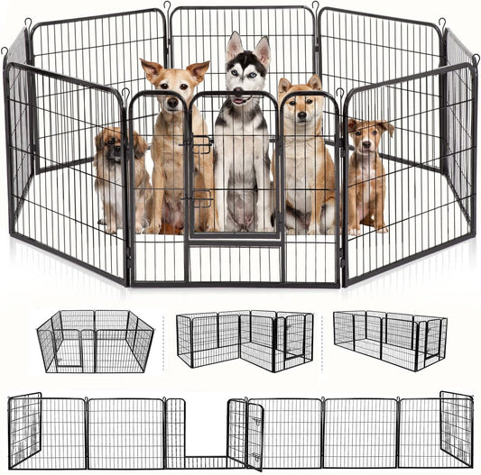 Bestpet Dog Playpen Pet Dog Fence 24"/ 32" /40" Height 8/16/24/32 Panels Metal Dog Pen Outdoor Exercise Pen with Doors for Large/Medium/Small Dogs,Pet Puppy Playpen for Rv,Camping,Yard