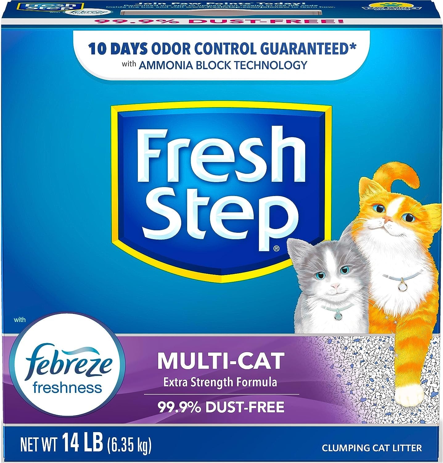 Fresh Step Clumping Cat Litter, Unscented, Long Lasting Odor Control Kitty Litter with Activated Charcoal, 14 Lb