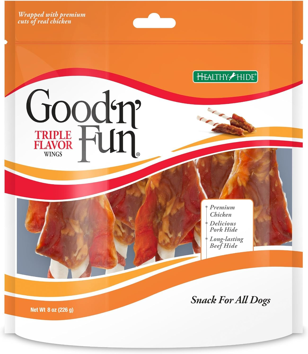 Good 'N' Fun Triple Flavor Wings, Made with Real Meat, Treats for Dogs, 8 Oz