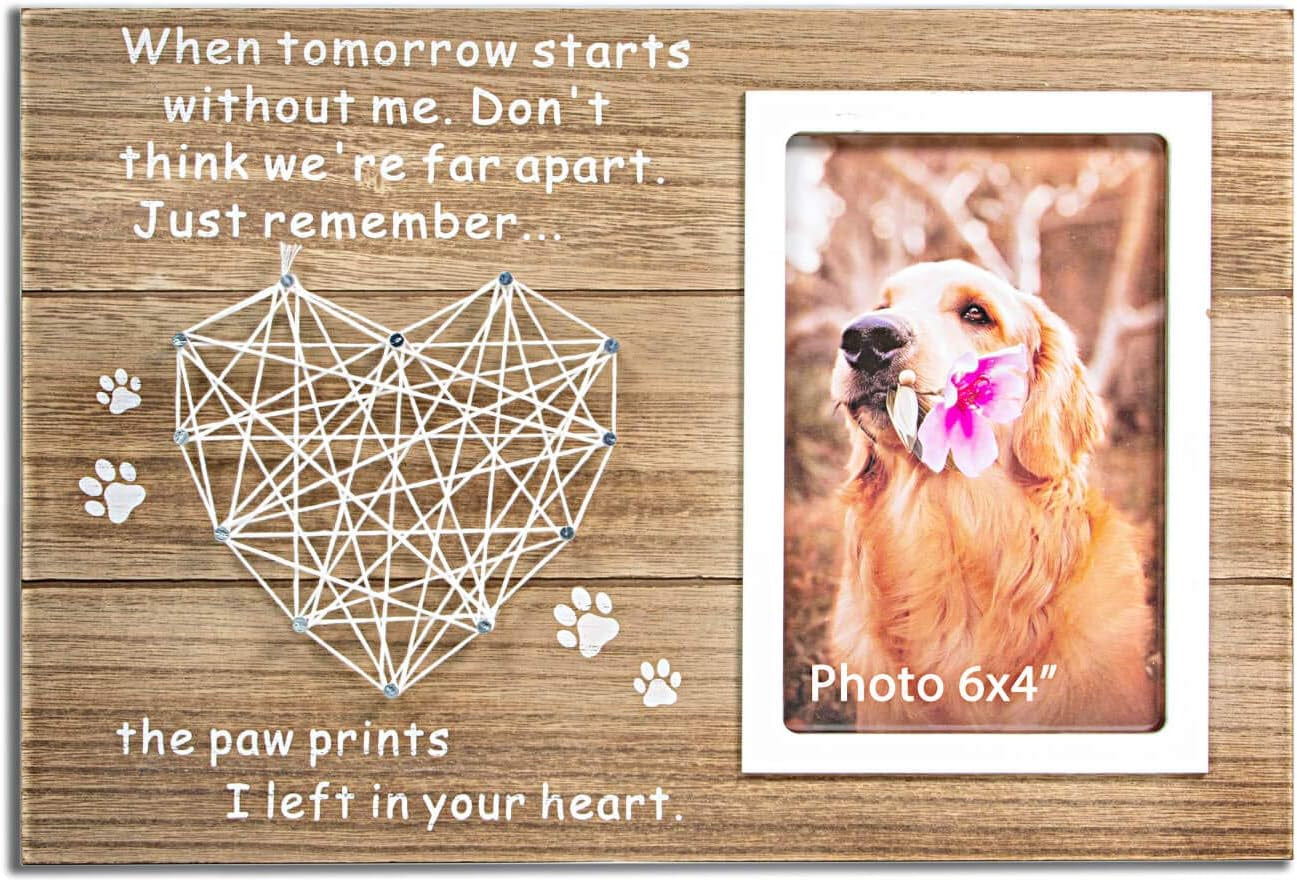 Dog Cat Memorial Gifts - Paw Prints Sympathy Picture Frame for Pet Loss - 4X6 Inches Photo