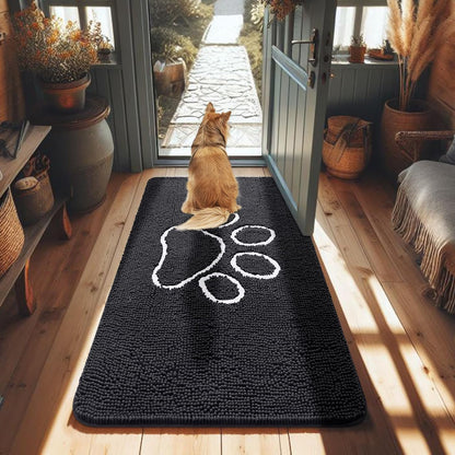 Smiry Dog Door Mat for Muddy Paws, Absorbent Dirt Trapper Non-Slip Washable Mat, Quick Dry Chenille, Mud Mat for Dogs, Entry Indoor Door Mat for inside Floor (48X30 Inches, Black)