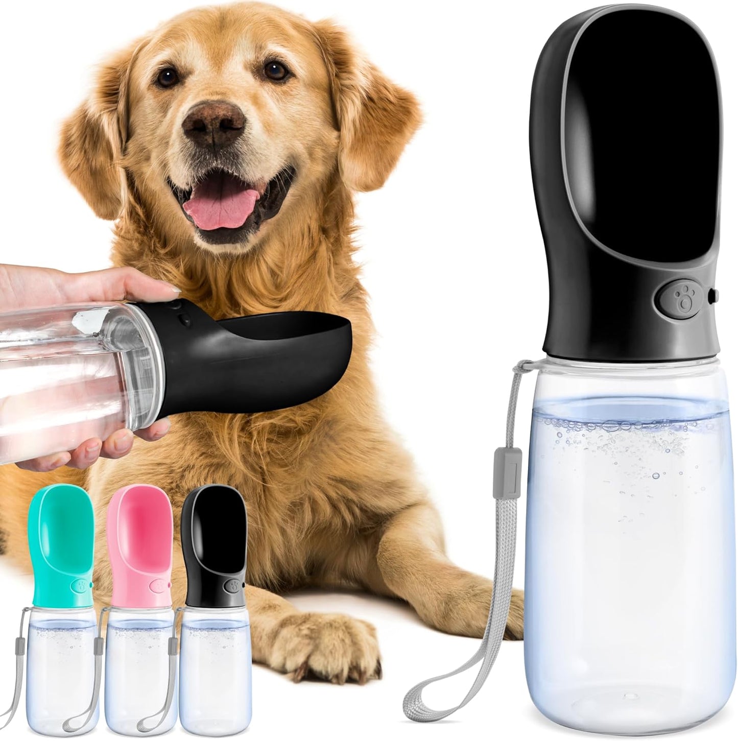 Malsipree Dog Water Bottle Portable – Leak Proof and Lightweight Water Bottle for Dogs – Dog Travel Water Bottle with Bowl – Dog Walking Accessories (19OZ, Black)