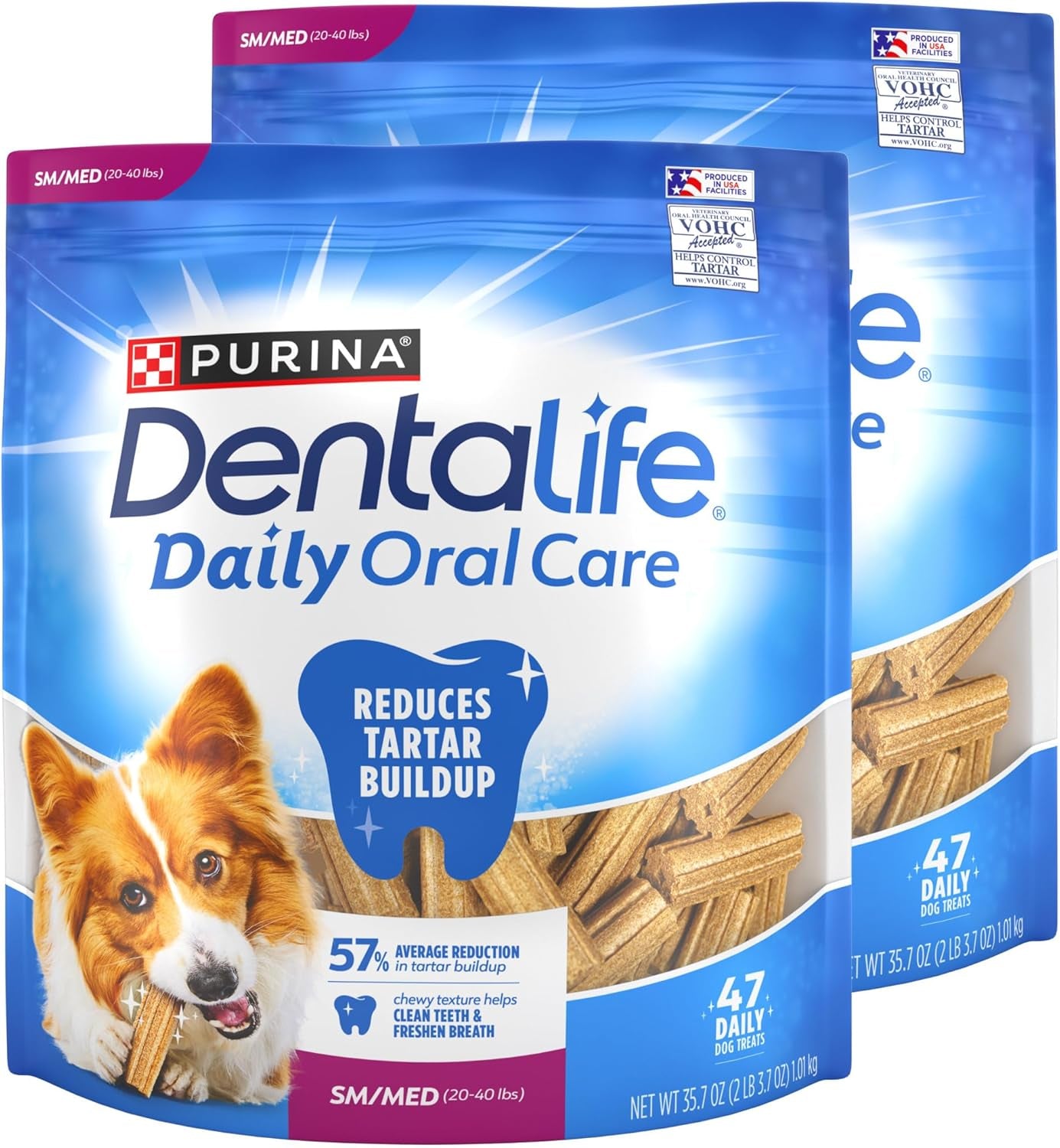 Purina Dentalife Daily Oral Care Chicken Flavor Small/Medium Breed Dog Dental Chews – Multipack 35.7 oz (2) - (94ct) - 47 ct. Pouch