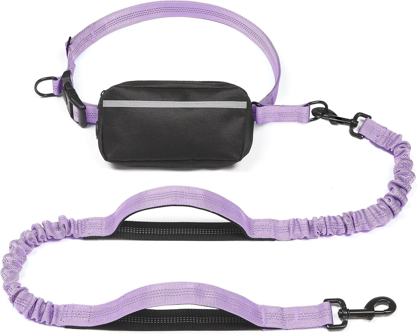 Iyoshop Hands Free Dog Leash with Zipper Pouch, Dual Padded Handles and Durable Bungee for Walking, Jogging and Running Your Dog (Large, 25-120 Lbs, Lavender)