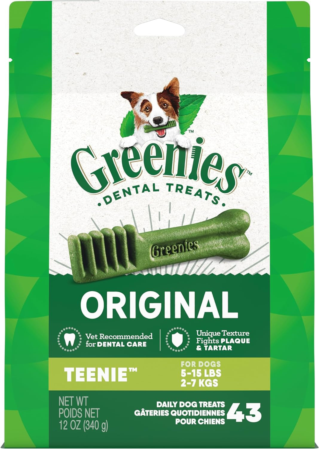 Greenies Original Teenie Natural Dental Care Dog Treats, 12 oz. Pack (43 Treats)