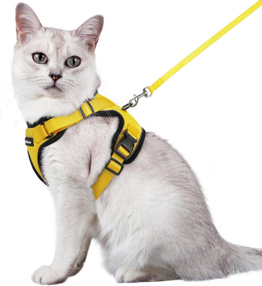 Rabbitgoo Cat Harness and Leash for Walking, Escape Proof Soft Adjustable Vest Harnesses for Cats, Easy Control Breathable Reflective Strips Jacket, Yellow, M