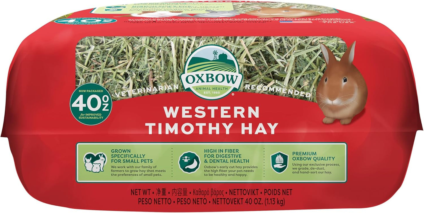 Oxbow Animal Health Western Timothy Hay - All Natural Hay for Rabbits, Guinea Pigs, Chinchillas, Hamsters & Gerbils - 40 Oz