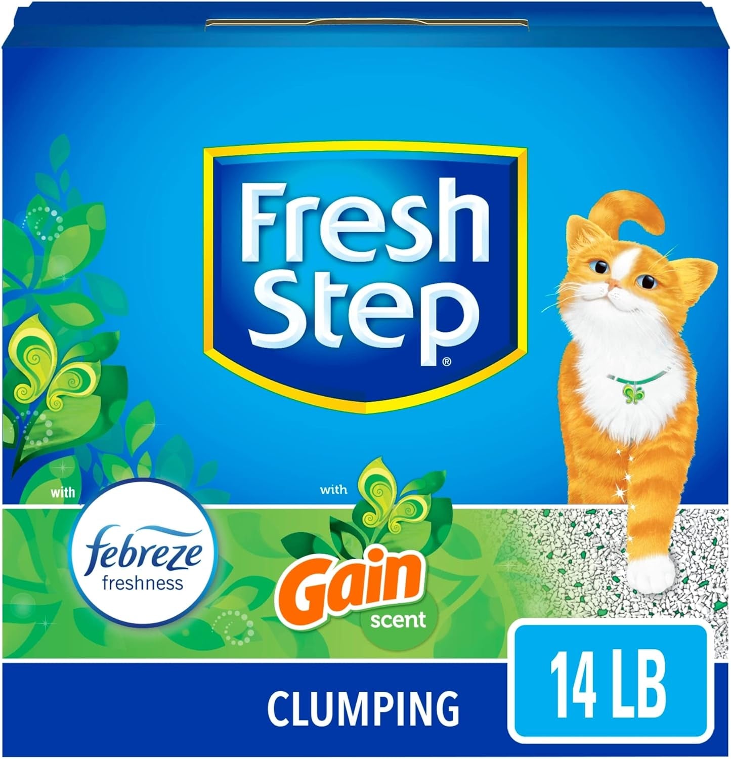 Fresh Step Clumping Cat Litter with Febreze Gain Scent, Activated Charcoal for Odor Control, 14 Pounds