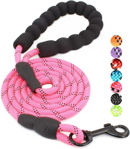 BAAPET 2/4/5/6 FT Dog Leash with Comfortable Padded Handle and Highly Reflective Threads for Small Medium and Large Dogs (5FT-1/3'', Pink)