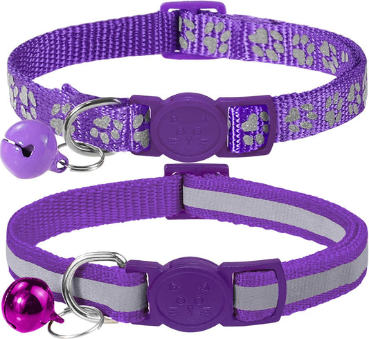 Taglory Kitten Collar Breakaway with Bell, 2 Pack Girl Boy Pet Kitten Collar Adjustable 6-8 Inch for 2-6 Months Cat, Purple