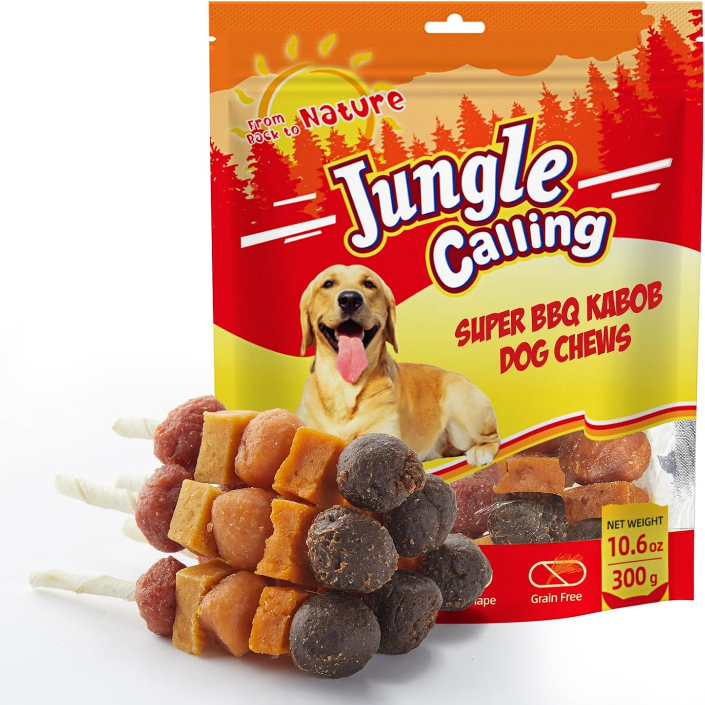 Jungle Calling Dog Treats, Multi-Flavor Kabob Dog Snacks, Dog Kabobs, Made with Chicken, Duck, Beef, Sweet Potato and Pumpkin, Rawhide Sticks for Dogs