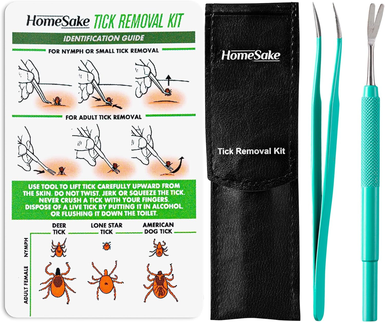 Tick Remover Tool and Tweezer Set for Humans- Pets Stainless Steel Cat and Dog Tick Removal Kit W/Storage Pouch Safe Tic Control Puller for Complete Removal of Big and Small Ticks (2 Pack)