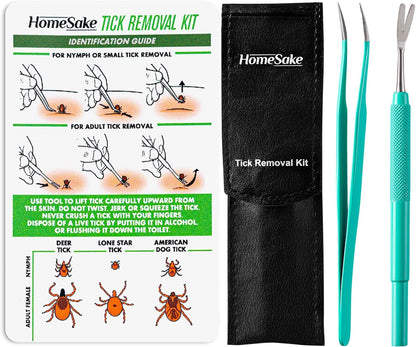 Tick Remover Tool and Tweezer Set for Humans - Pets, Stainless Steel Cat and Dog Tick Removal Kit with Storage Pouch, Safe Tic Control Puller for Complete Removal of Big and Small Ticks