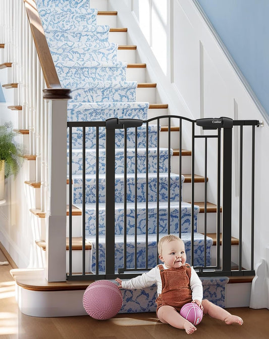 Cumbor 29.7-46" Arched Decor Baby Gate for Stairs No Drill, Auto Closed Dog Gate Indoor for the House, Pressure Mounted Pet Gate for Doorways, Easy Install Child Gate,Black, Mom'S Choice Awards Winner