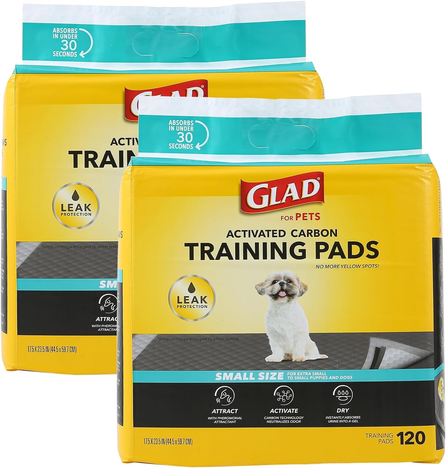 Glad for Pets Activated Charcoal Dog Training Pads, Small Size 17.5" X 23.5" - Odor Absorbing, Pee Pads for Dogs - Perfect for Training New Puppies, Charcoal, 120 Count - 2 Pack